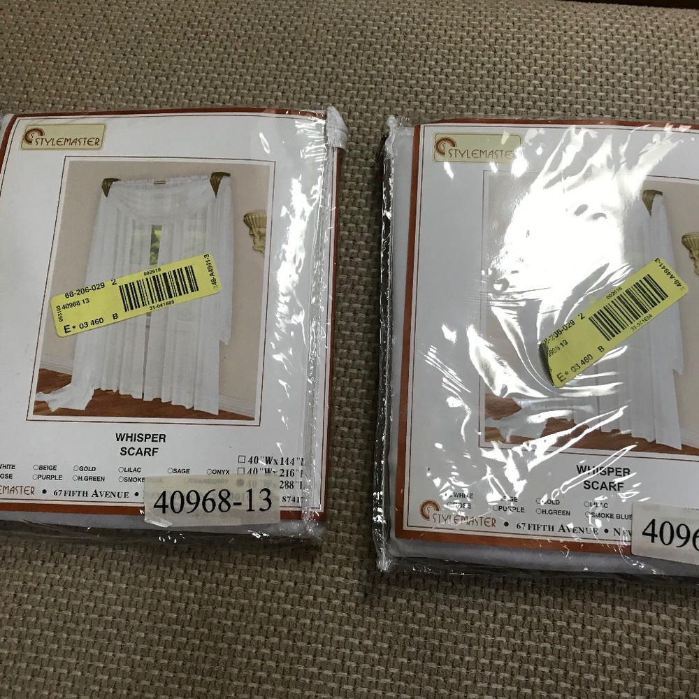 Stylemaster Sheer Window Scarf “Whisper” – White – Set of 2 - NEW